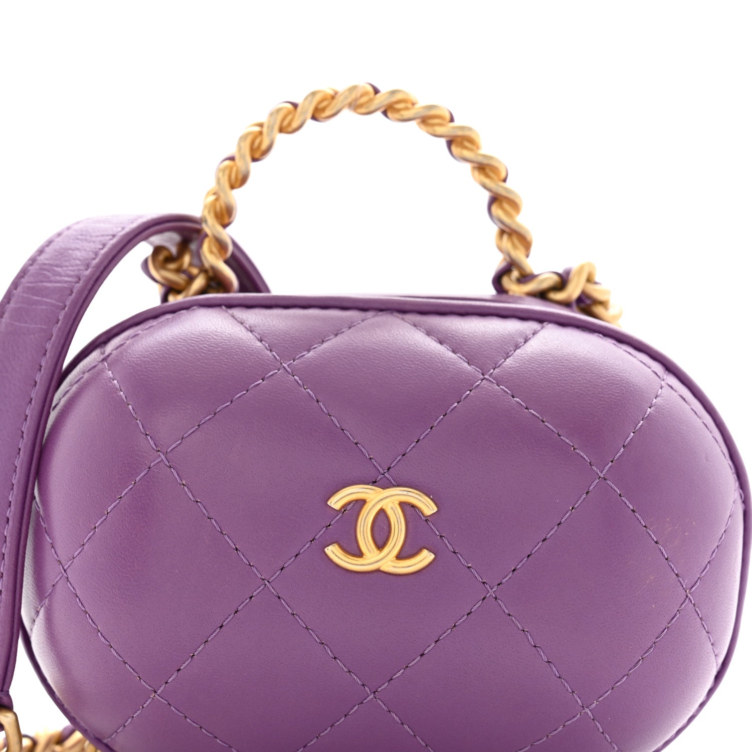 Chanel Lambskin Quilted CC Bubble Vanity Case With Chain Purple