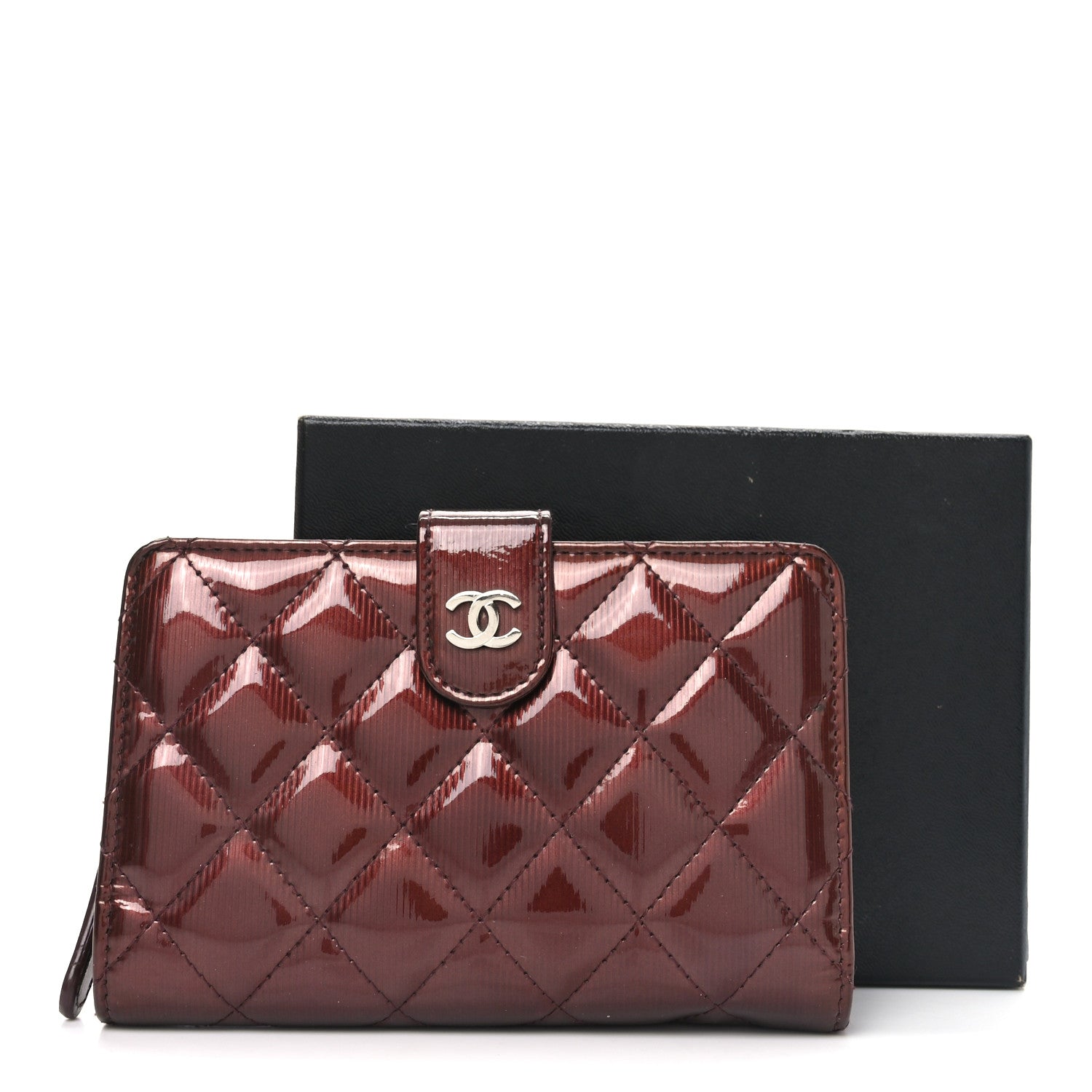 Chanel Striated Patent CC French Wallet Bordeaux 9 of 9
