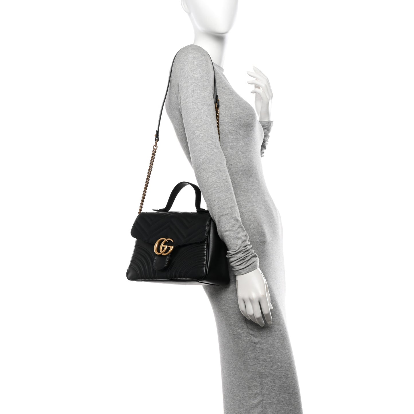 Calfskin Matelasse Small GG Marmont Top Handle Shoulder Bag Black