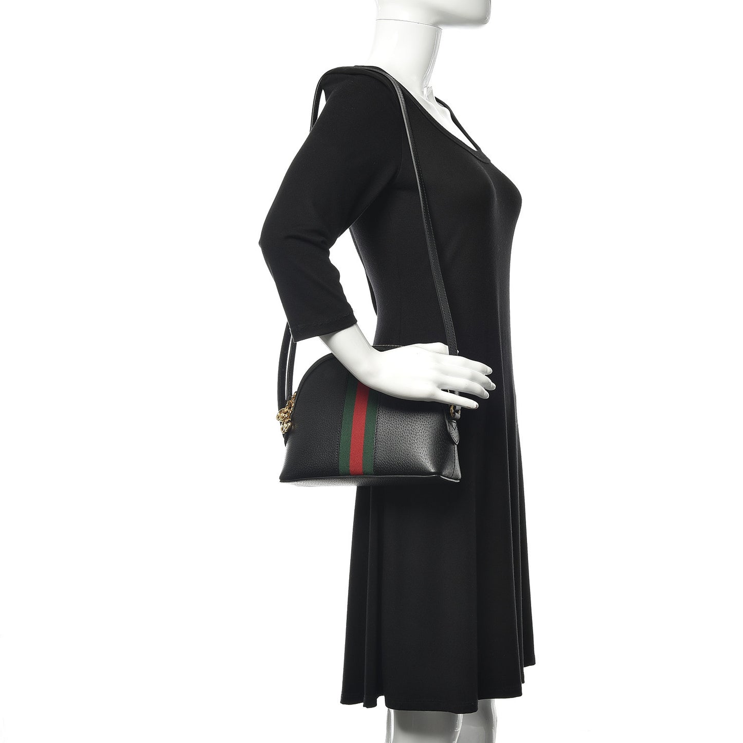 Calfskin GG Web Small Ophidia Dome Shoulder Bag Black