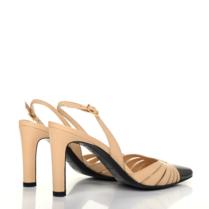 Chanel Lambskin Cap Toe CC Slingback Heels 36.5 Beige Black 3 of 4