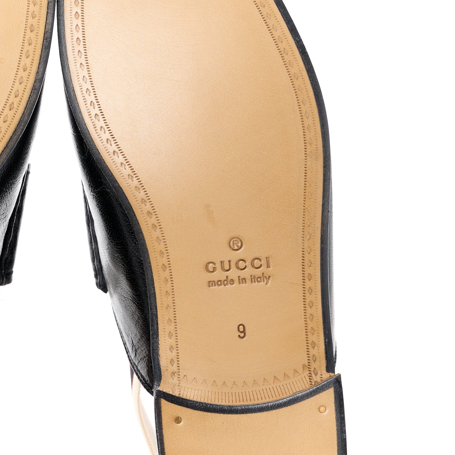 Gucci Goatskin Stripe Mens Horsebit Slingback Slippers 9 Black 6 of 10