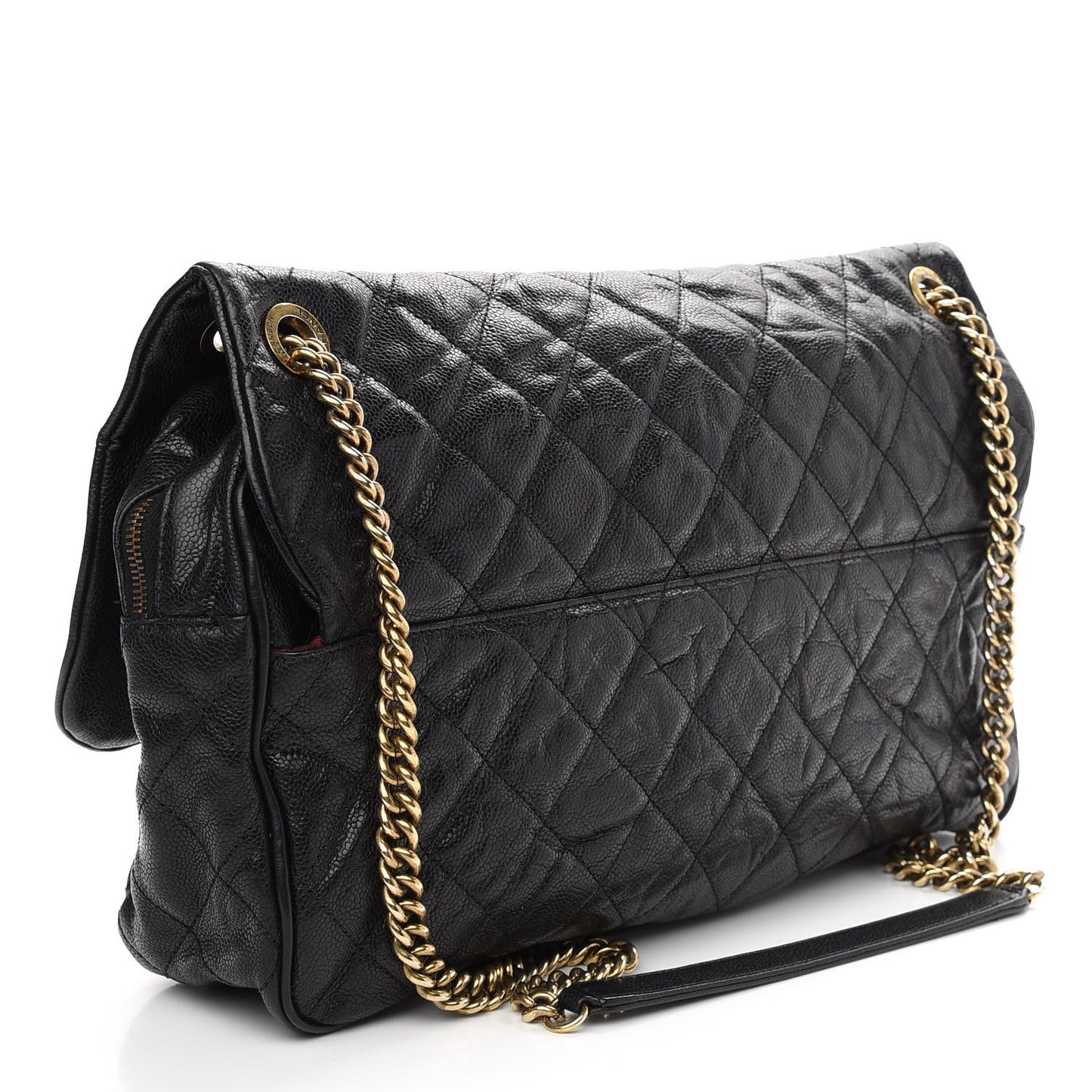 Crumpled Grained Calfskin Quilted Maxi Shiva Flap Black