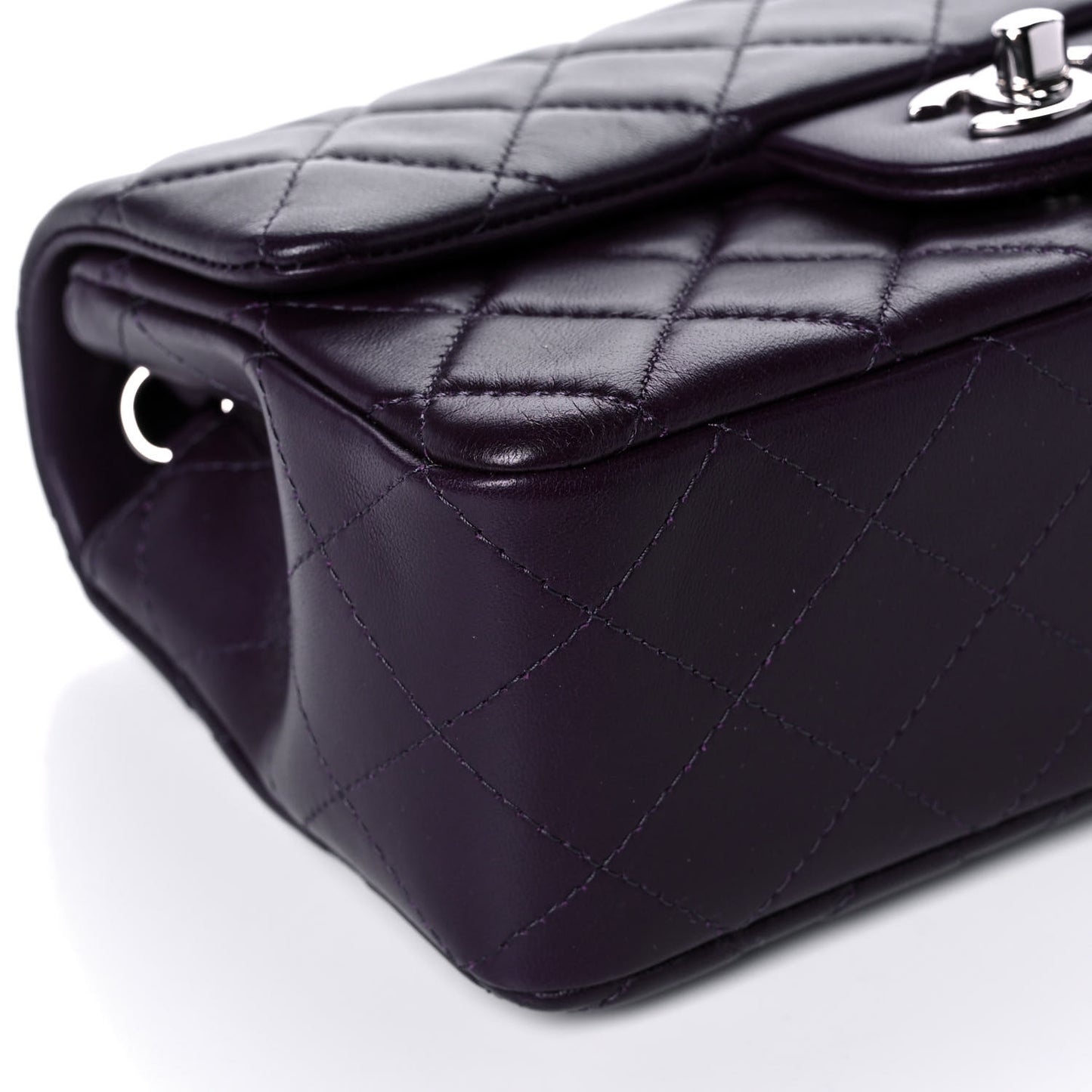 Lambskin Quilted Mini Rectangular Flap Dark Purple
