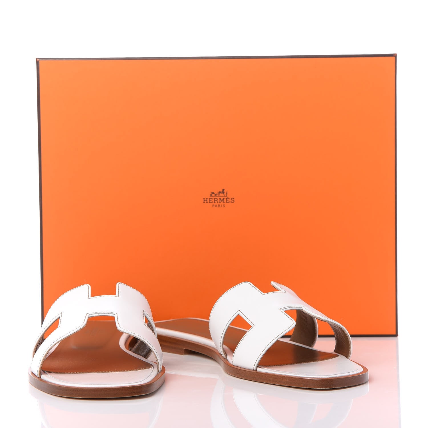 Hermes Box Calfskin Oran Sandals 36.5 White 10 of 10