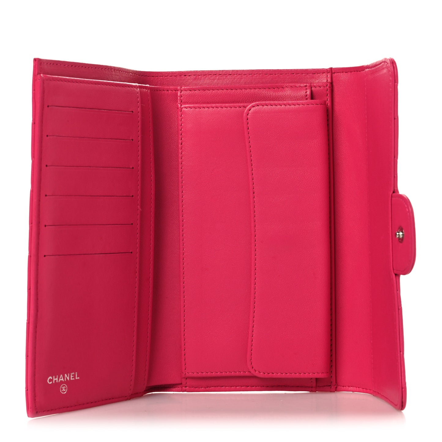Lambskin Quilted Large Gusset Flap Wallet Pink