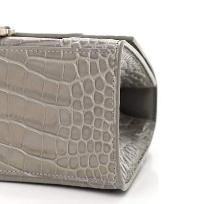 Balenciaga Shiny Calfskin Crocodile Embossed Small Hourglass Top Handle Bag Steel Grey 11 of 11