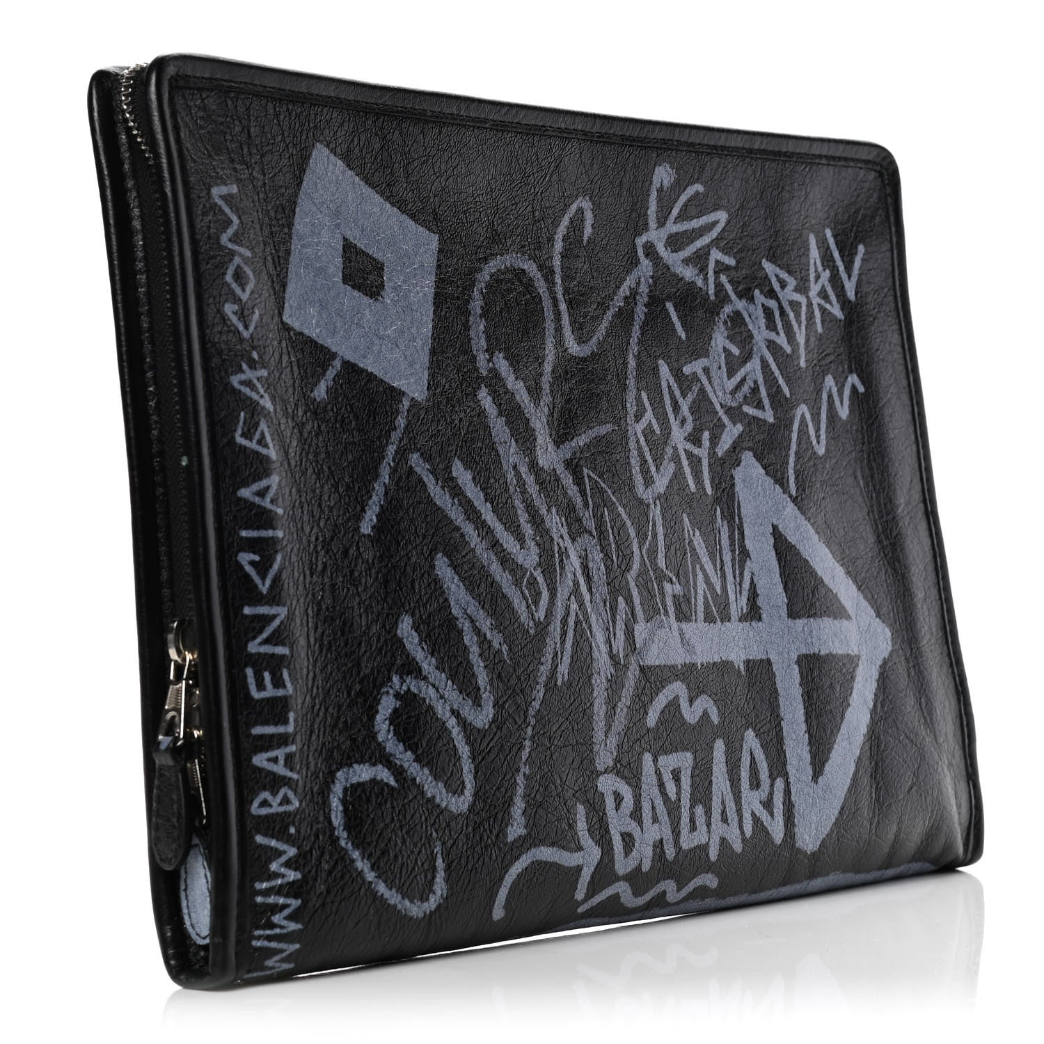 Balenciaga Agneau Arena Graffiti All Over Bazar Pouch Black White 3 of 6