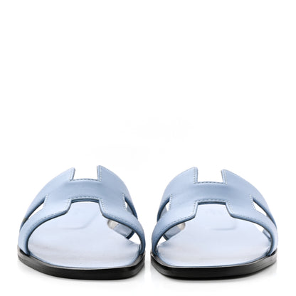 Hermes Box Calfskin Oran Sandals 37 Light Bleu 2 of 8