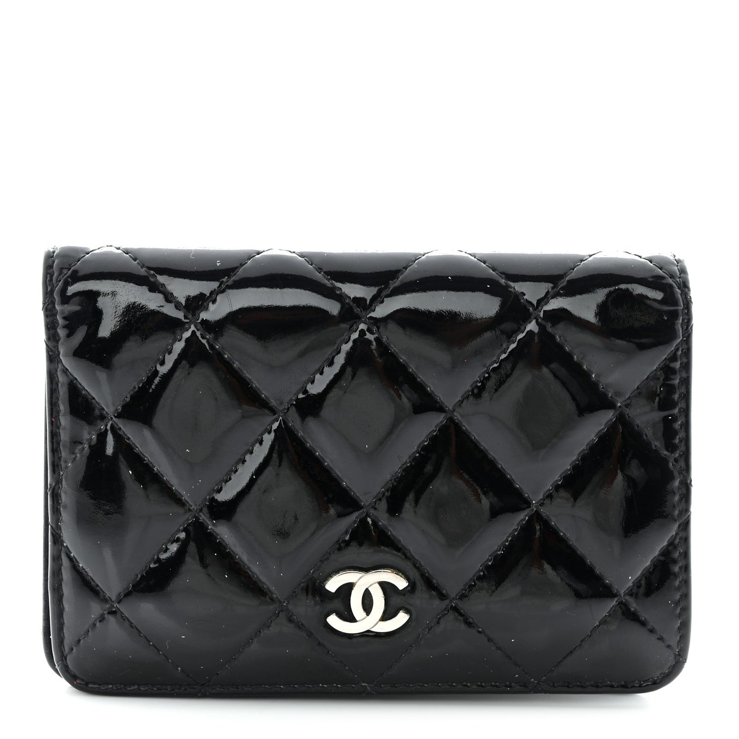 Patent Quilted Card Holder Wallet Black