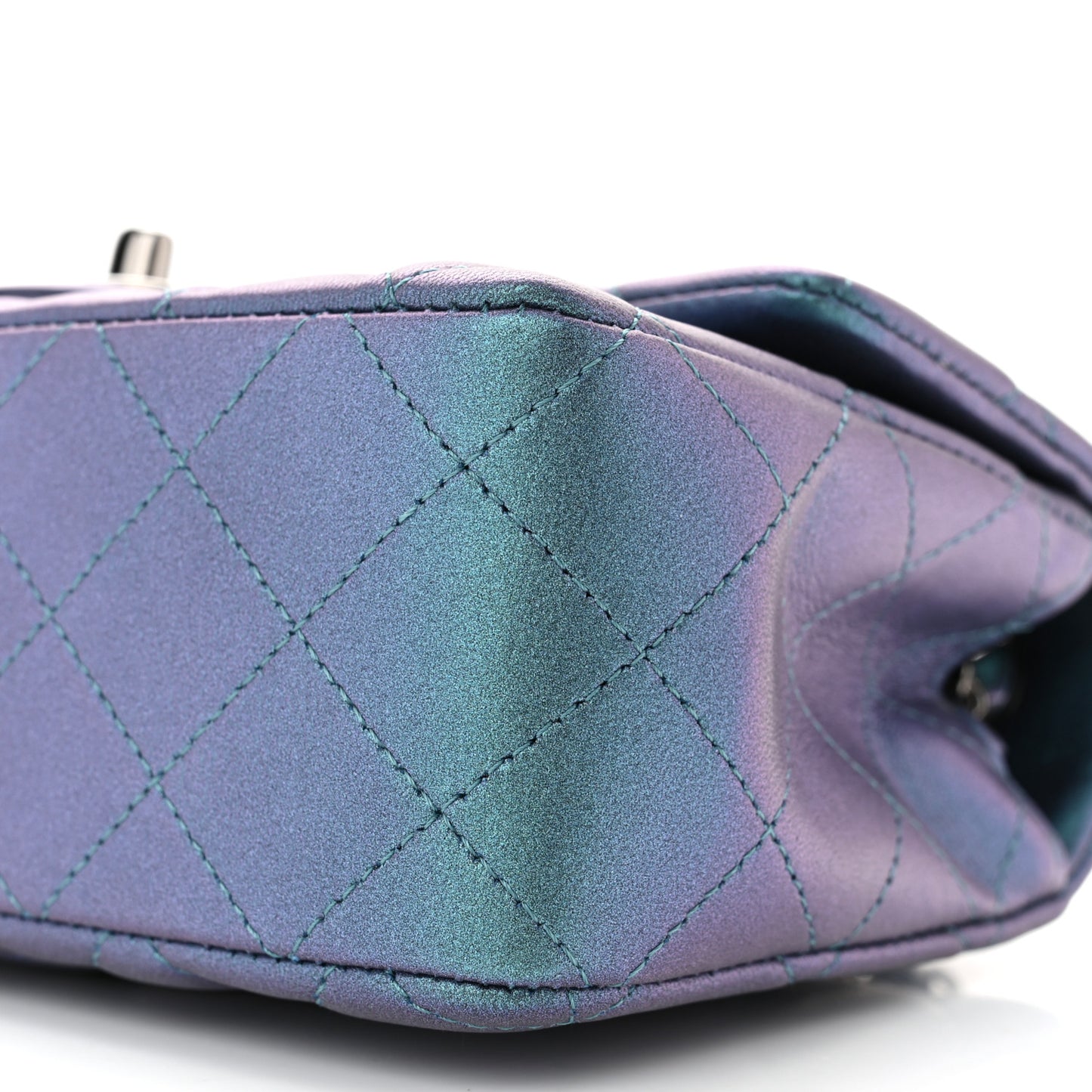 Iridescent Lambskin Quilted Mini Rectangular Flap Turquoise