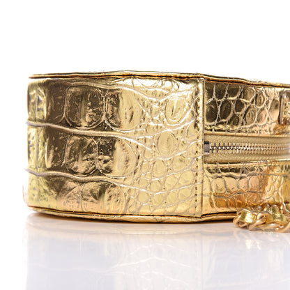 Chanel Metallic Calfskin Crocodile Embossed Cocodile Round Clutch with Chain Gold 6 of 10