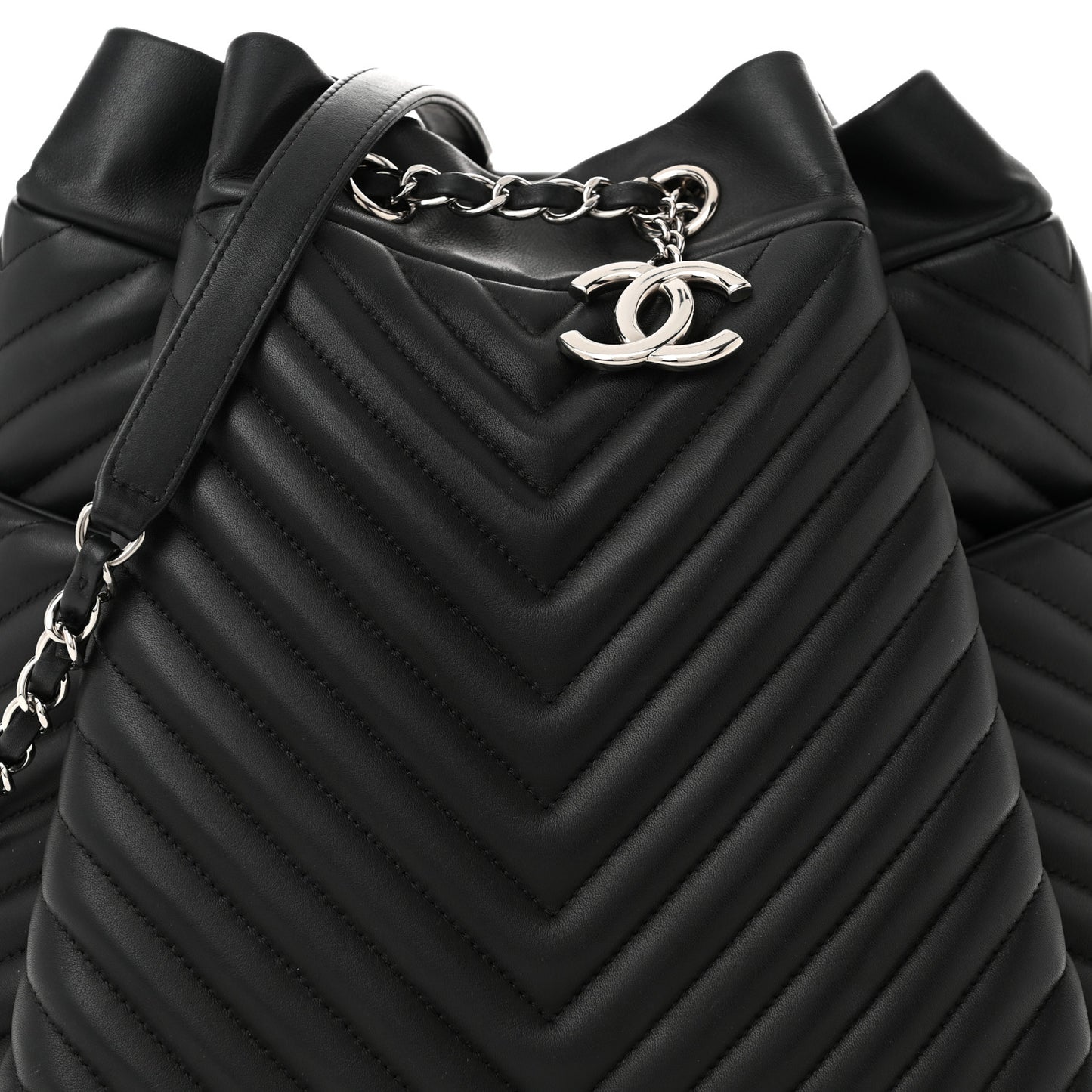 Calfskin Chevron Large Urban Spirit Drawstring Bag Black