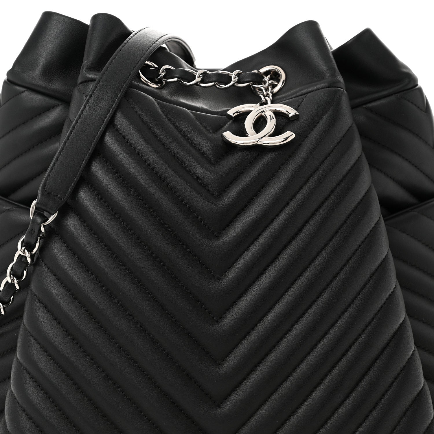 Chanel Calfskin Chevron Large Urban Spirit Drawstring Bag Black 8 of 10