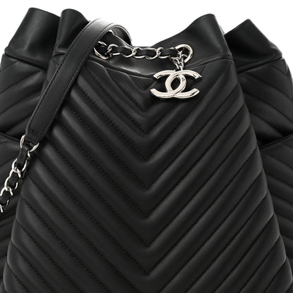 Chanel Calfskin Chevron Large Urban Spirit Drawstring Bag Black 8 of 10