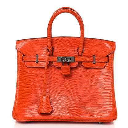 Hermes Lizard Birkin 25 Orange 1 of 9