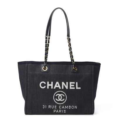 Chanel Denim Small Deauville Tote Dark Blue 1 of 11