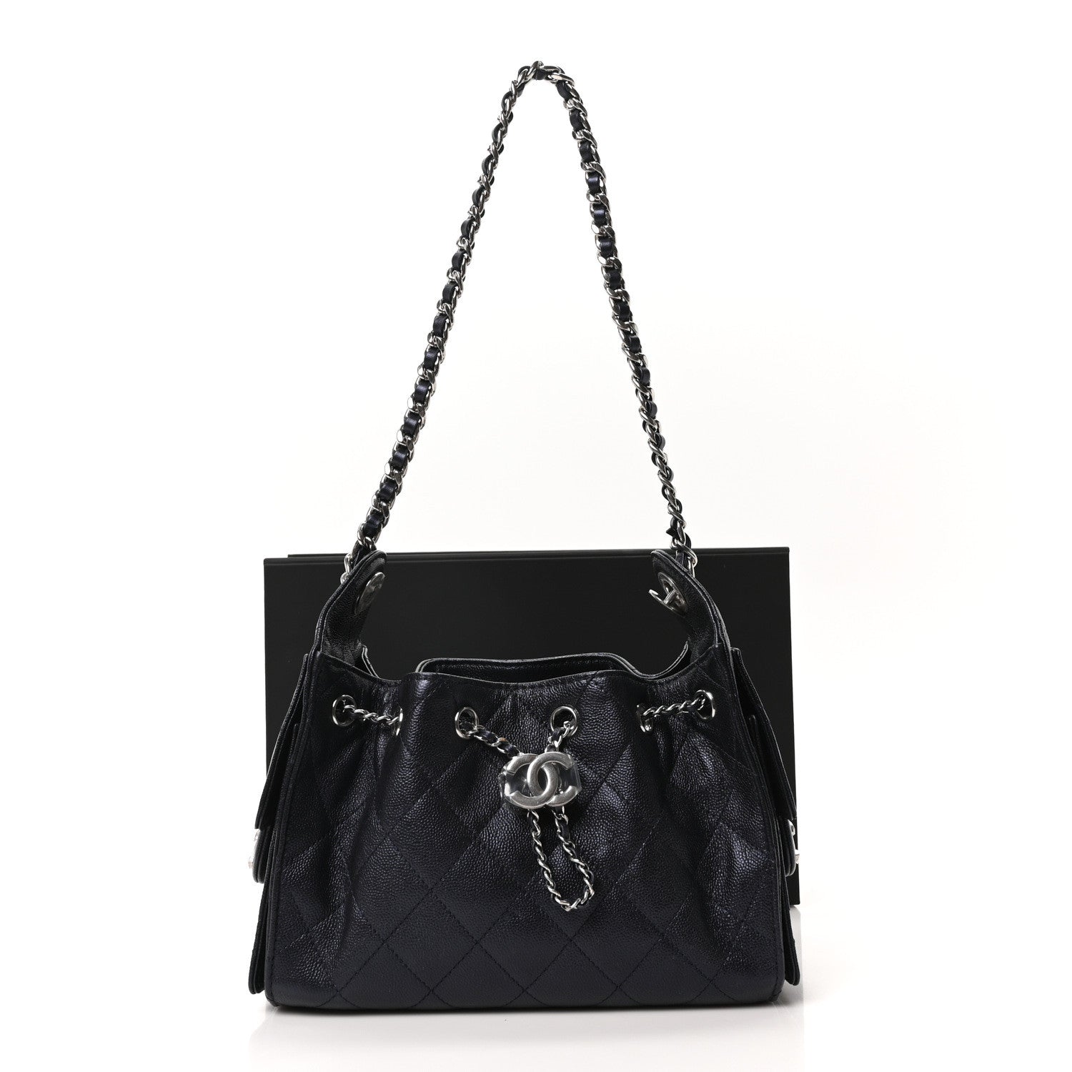 Chanel Metallic Caviar Quilted Mini Chanel 25 Handbag Dark Blue 11 of 11