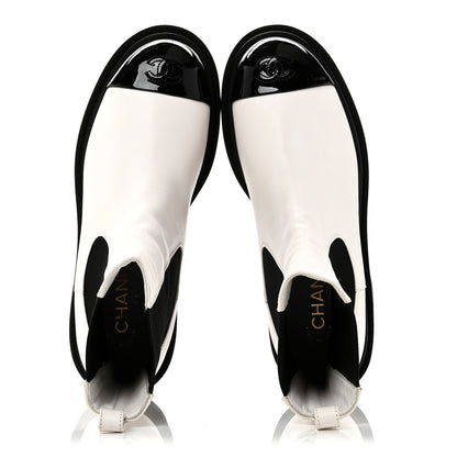 Chanel Patent Calfskin Cap Toe CC Ankle Boots 39 White Black 6 of 11