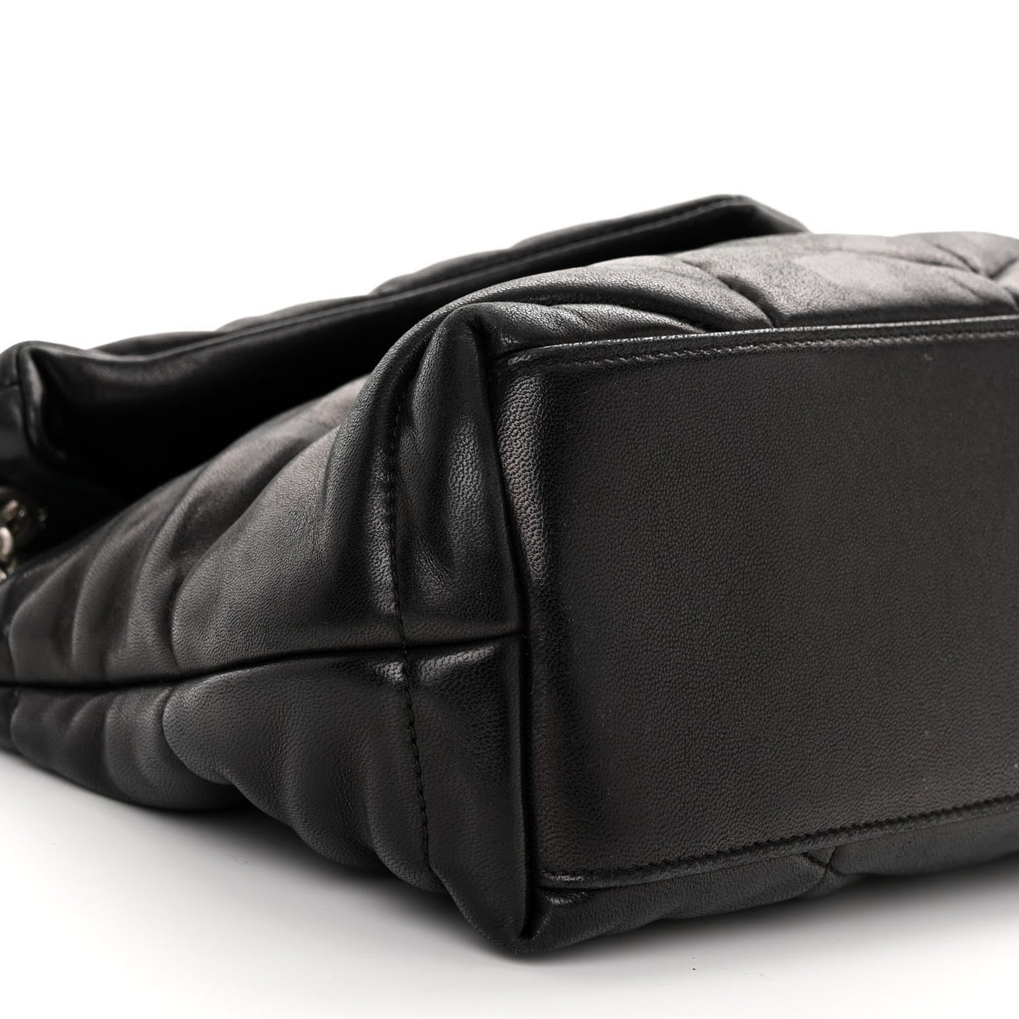 SAINT LAURENT Lambskin Quilted Small Loulou Puffer Monogram Chain Satchel Black