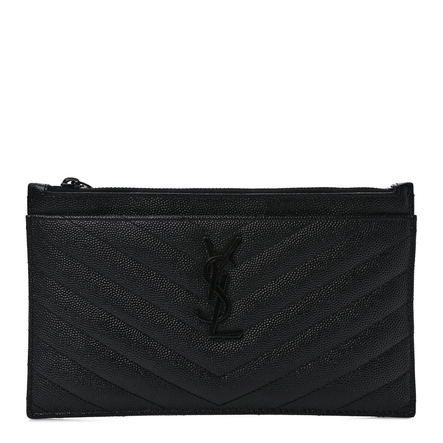 Saint Laurent Grain De Poudre Chevron Monogram Bill Pouch Black 1 of 6