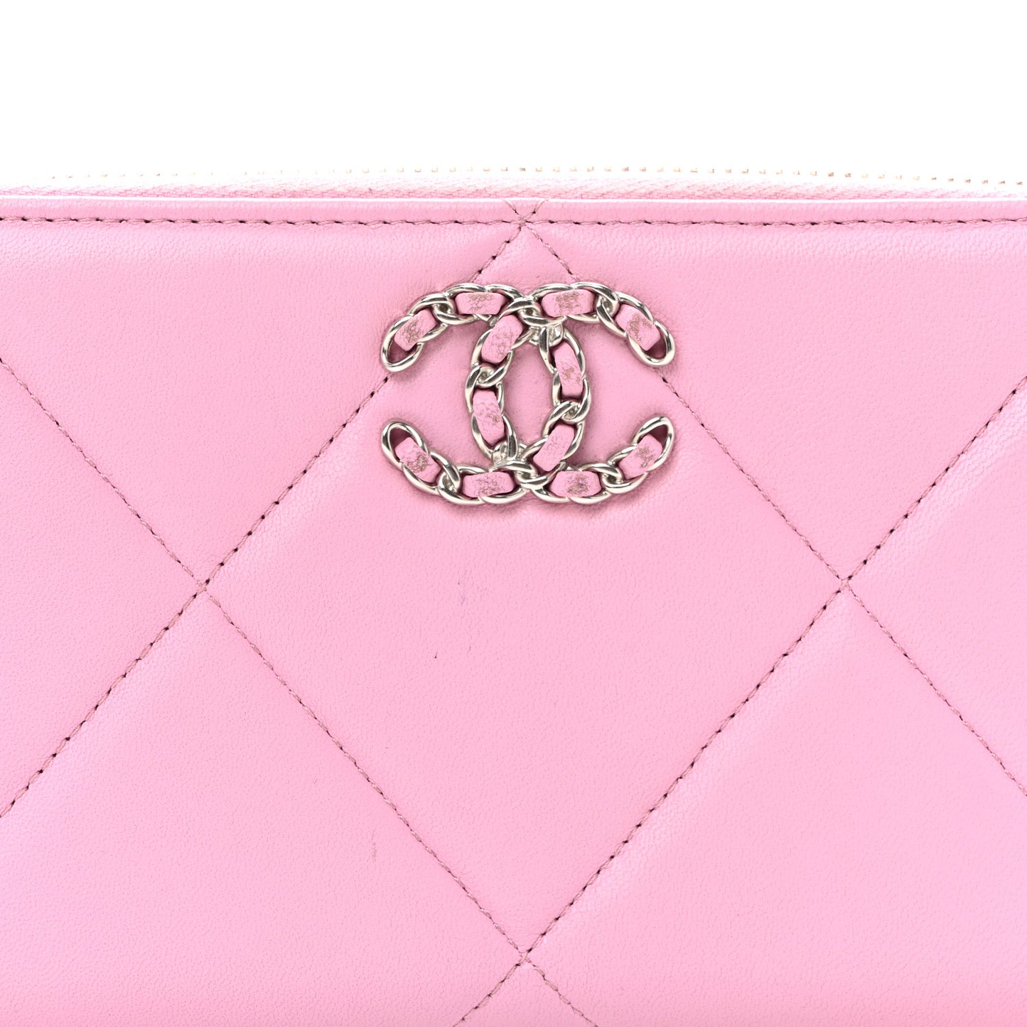 Lambskin Quilted Chanel 19 Zipped Wallet Light Pink
