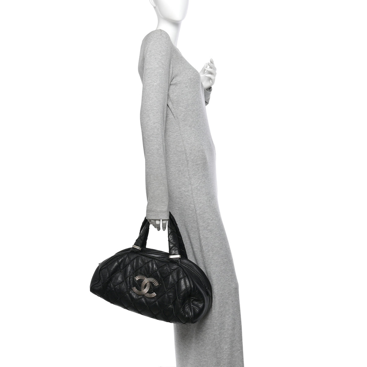 Chanel Lambskin Quilted Large Bowler Black 2 of 13