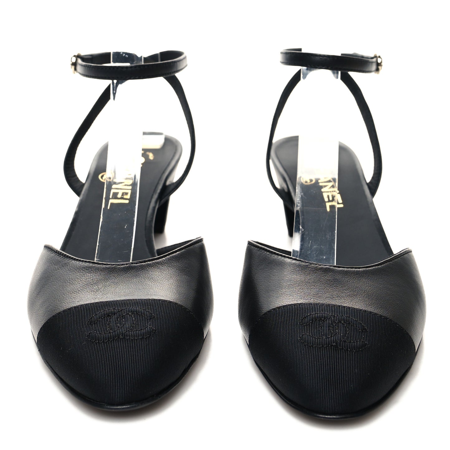 Lambskin Grosgrain Cap Toe CC Slingback Pumps 38 Black