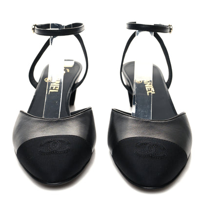 Chanel Lambskin Grosgrain Cap Toe CC Slingback Pumps 38 Black 2 of 8