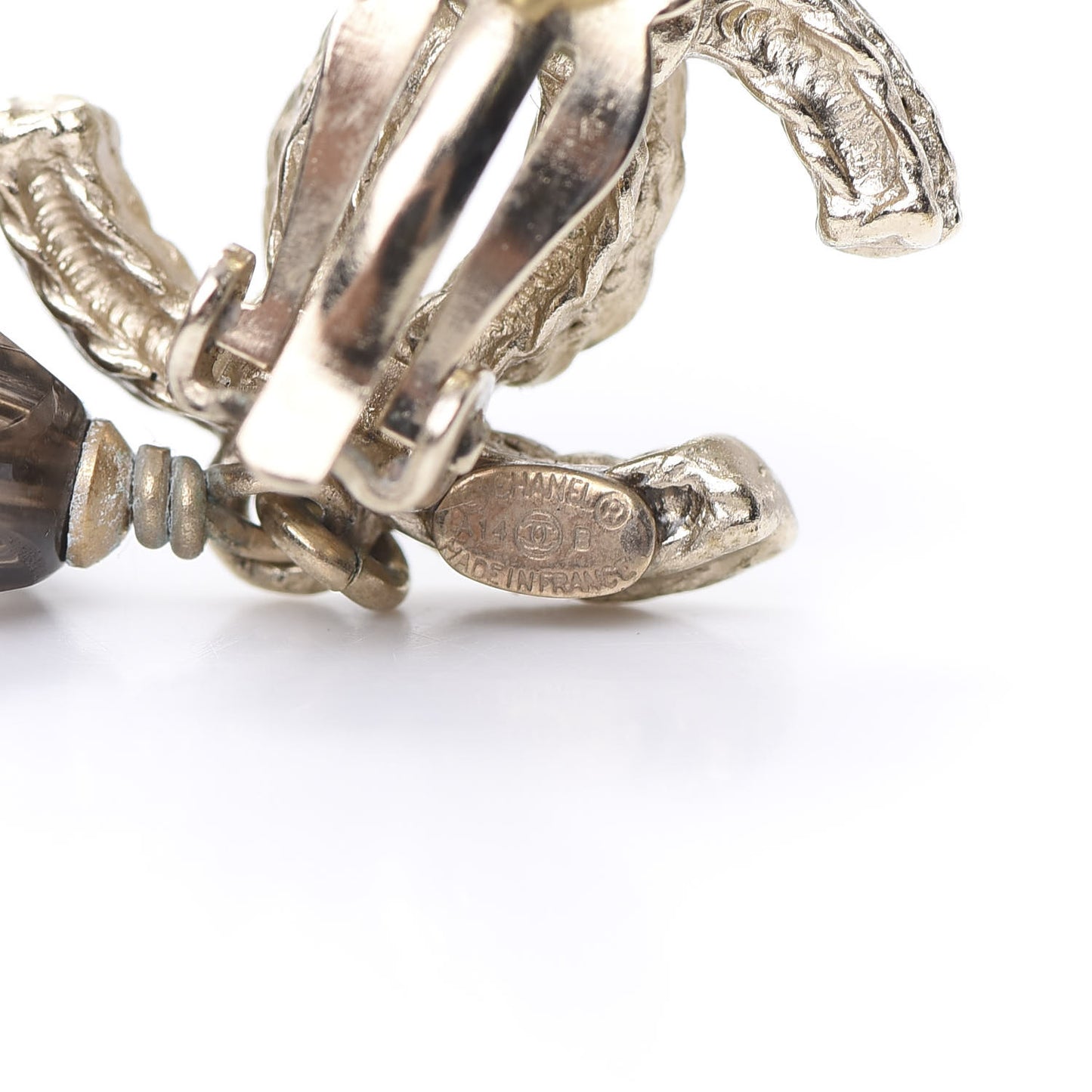 Pearl Crystal CC Dangle Clip On Earrings Light Gold