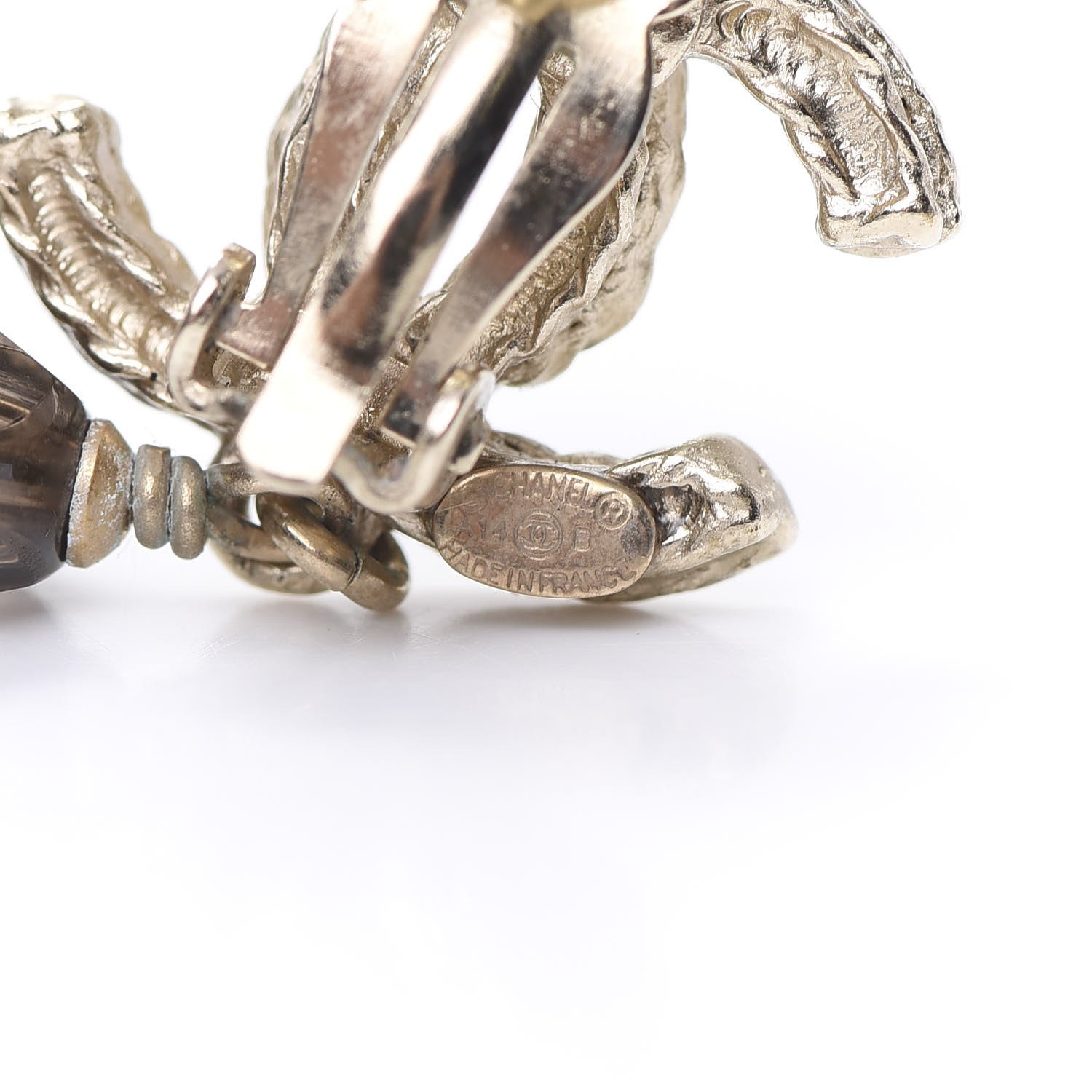 Chanel Pearl Crystal CC Dangle Clip On Earrings Light Gold 4 of 4