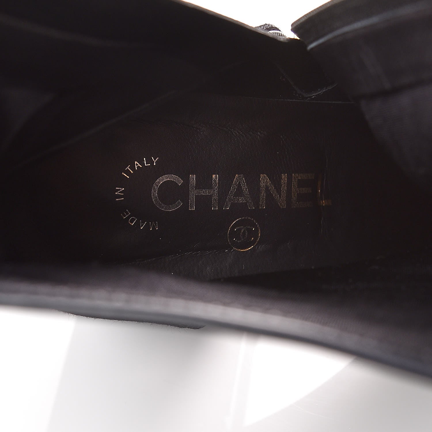 Chanel Calfskin Patent CC Cap Toe Chain Ankle Boots 39.5 Navy Black 8 of 9