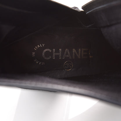 Chanel Calfskin Patent CC Cap Toe Chain Ankle Boots 39.5 Navy Black 8 of 9