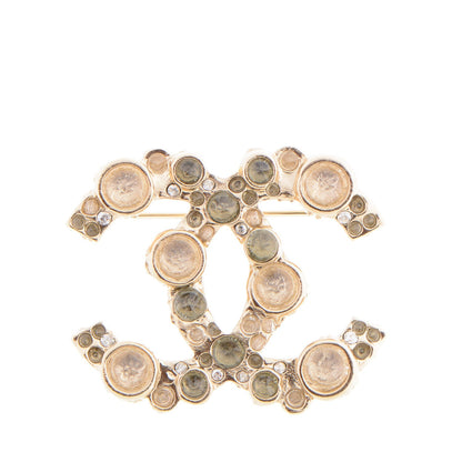 Chanel Crystal CC Brooch Pale Gold 1 of 6