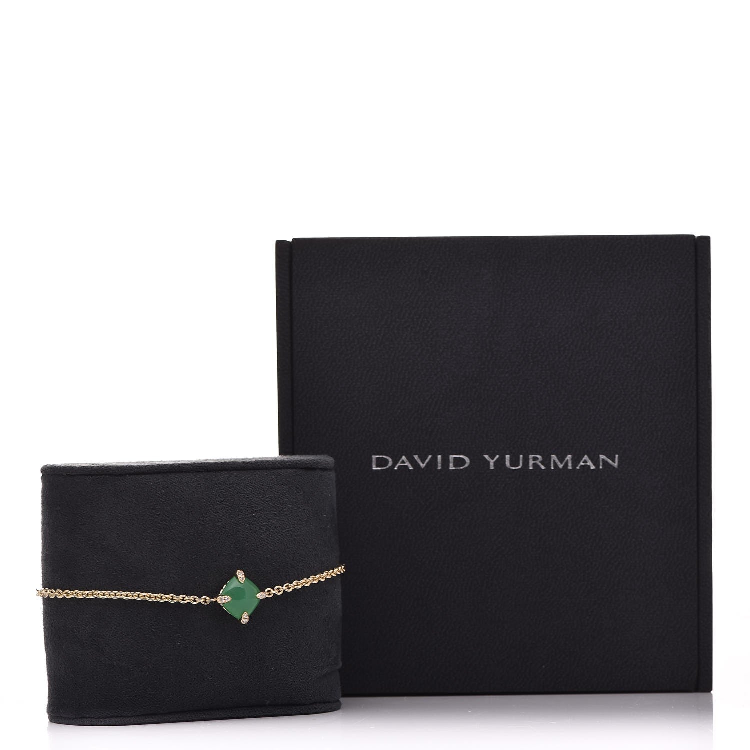 David Yurman 18K Yellow Gold Diamond Chrysoprase 8mm Chatelaine Bracelet 7 of 7