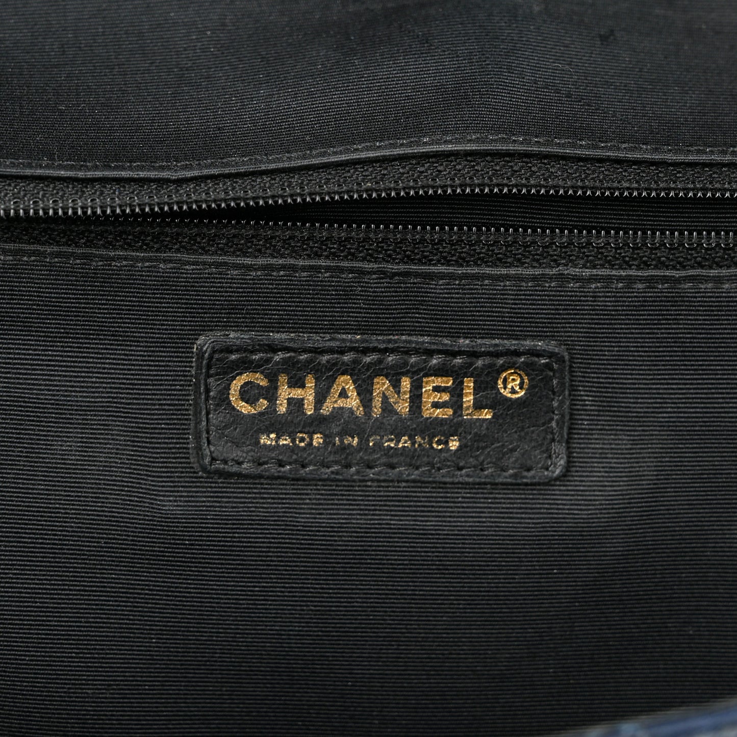 Calfskin Quilted Large Elegant CC Flap Navy Black
