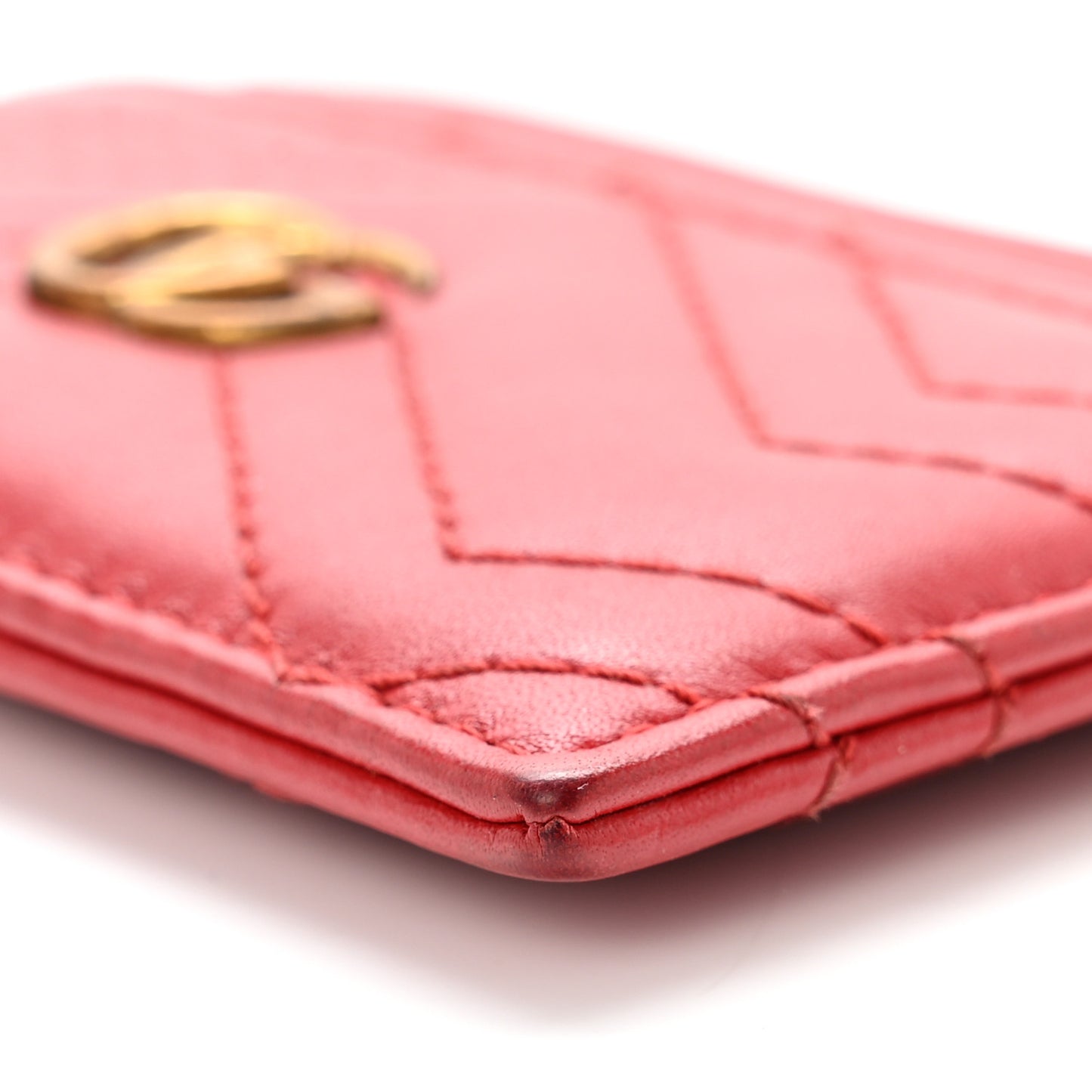 Calfskin Matelasse GG Marmont Card Holder Hibiscus Red