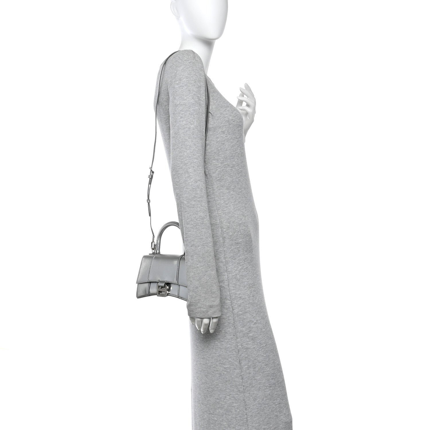 Balenciaga Metallic Textured Calfskin Hourglass Top Handle Bag XS Silver 2 of 9