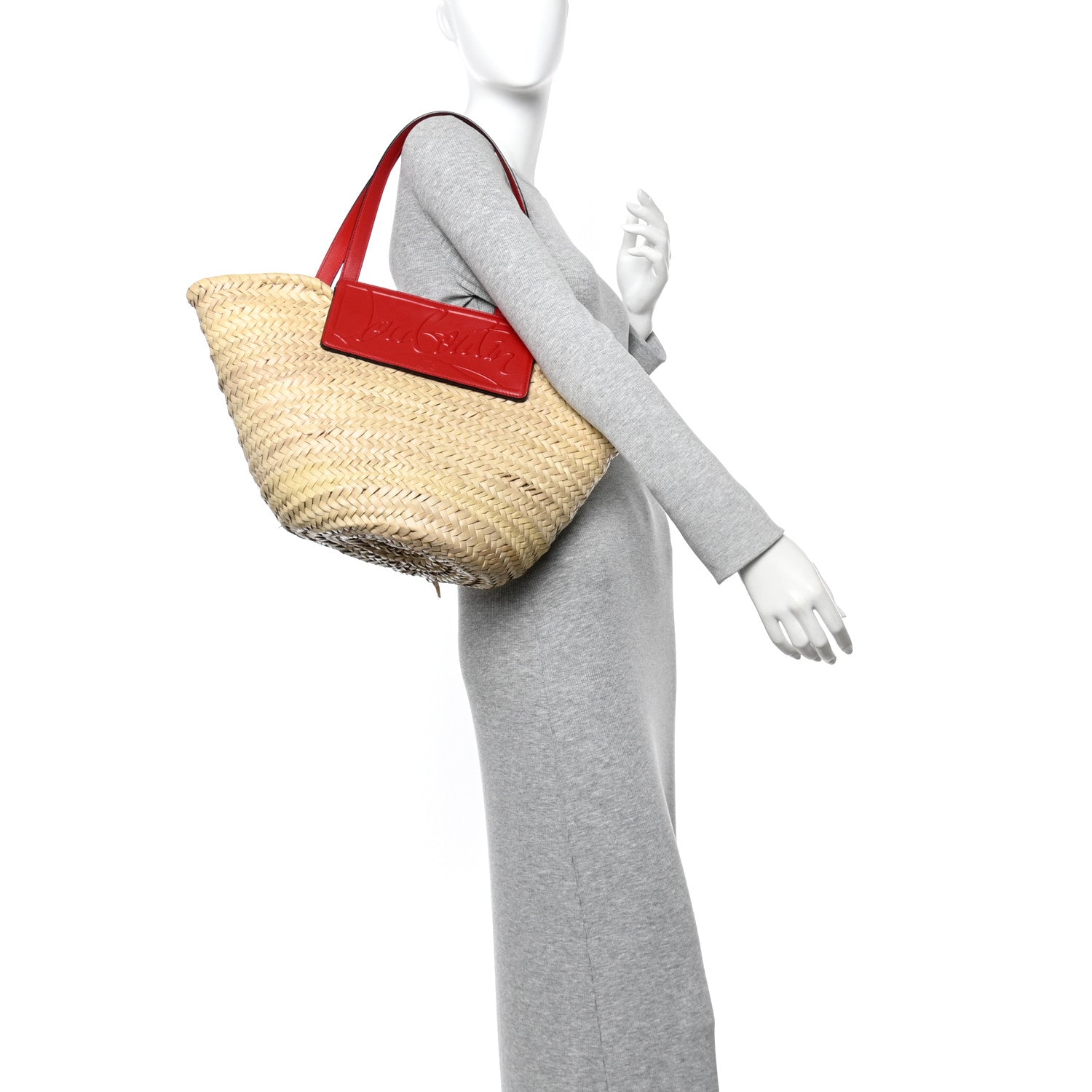 Christian Louboutin Woven Straw Loubishore Tote Red 2 of 11