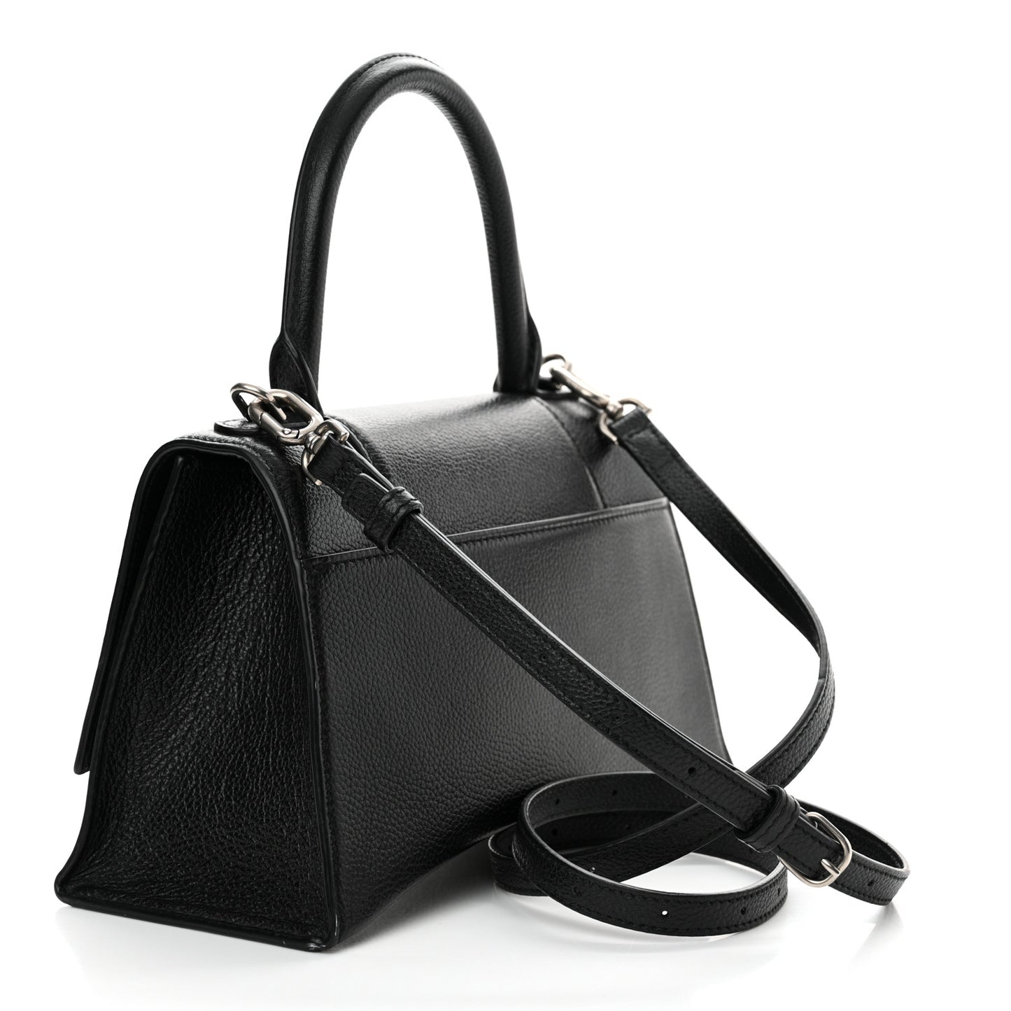 Grained Calfskin Small Hourglass Top Handle Bag Black