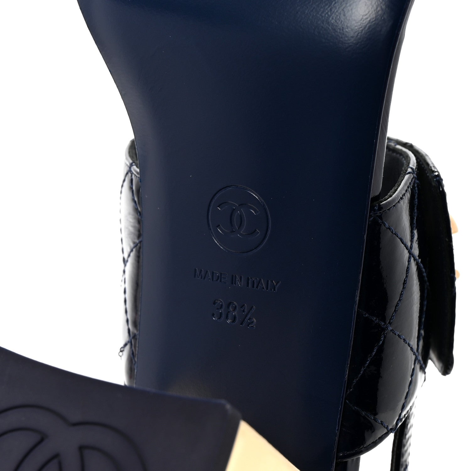 Chanel Patent Quilted CC Turnlock Sandals 38.5 Dark Blue 7 of 10