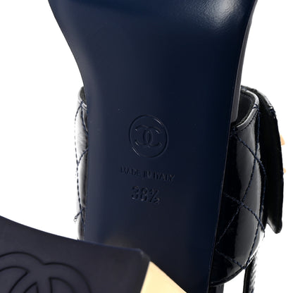 Chanel Patent Quilted CC Turnlock Sandals 38.5 Dark Blue 7 of 10
