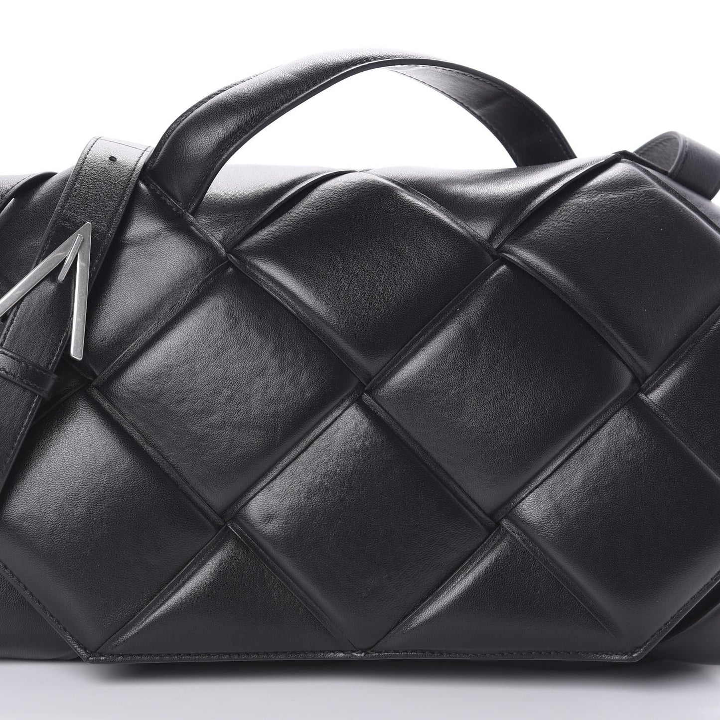 Nappa Intreccio Padded Top Handle Shoulder Bag Black