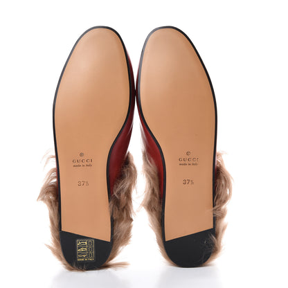 Gucci Betis Glamour Calfskin Fur Womens Princetown Slippers 37.5 Hibiscus Red Naturale 5 of 12