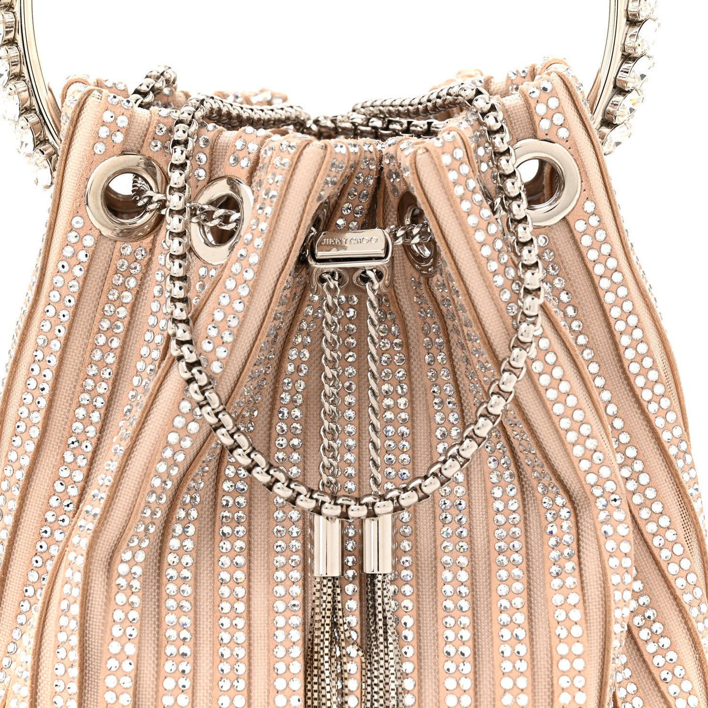Suede Mesh Crystal Embellished Stripe Bon Bon Bucket Bag Macaron Mix