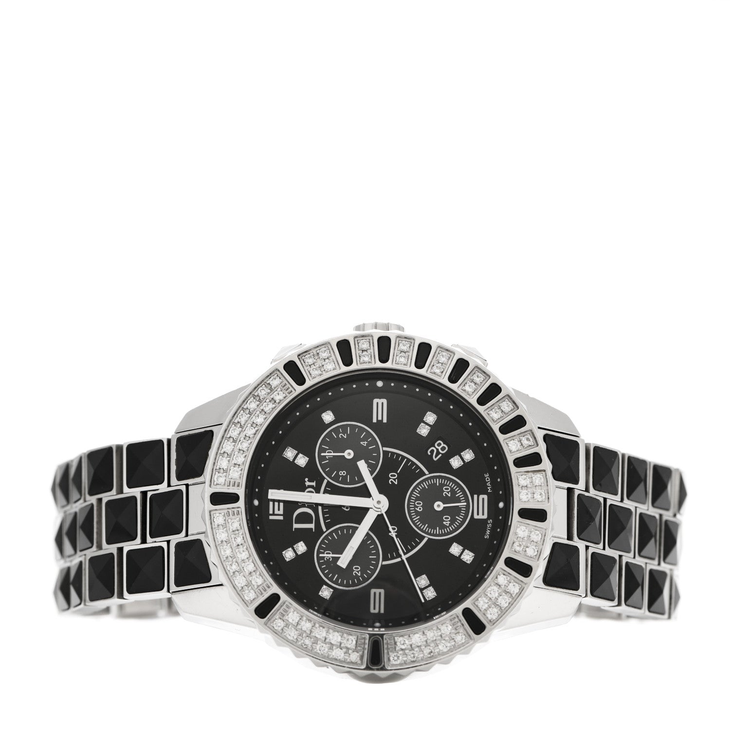 Christian Dior Stainless Steel Diamond Pave Bezel Sapphire 38mm Christal Chronograph Quartz Watch Black 2 of 5