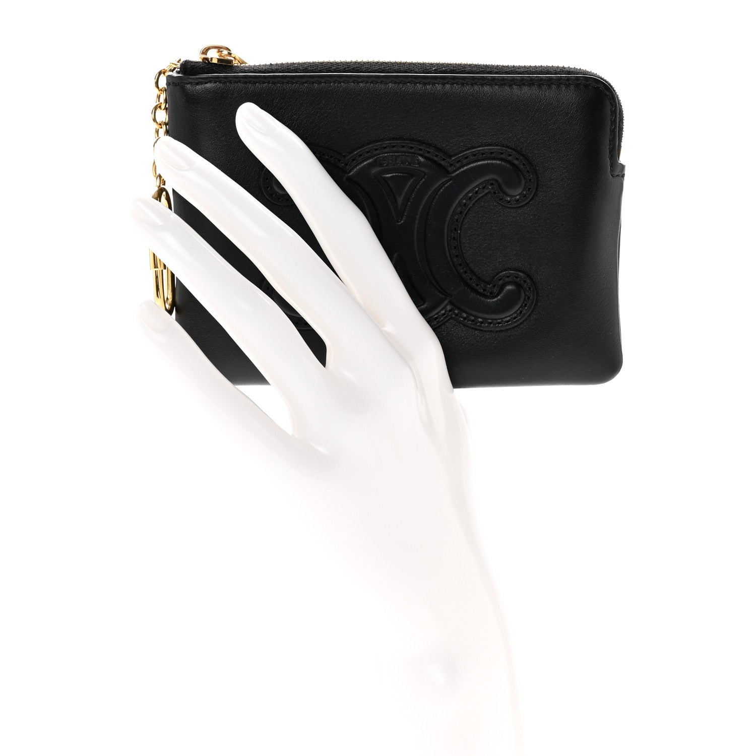 Celine Smooth Calfskin Cuir Triomphe Coin and Card Pouch With Hook Black 2 of 6