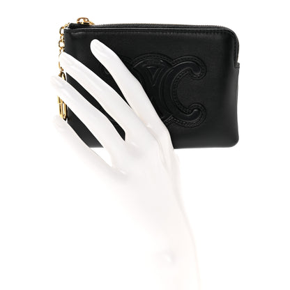Celine Smooth Calfskin Cuir Triomphe Coin and Card Pouch With Hook Black 2 of 6
