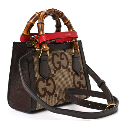 Gucci Monogram Jumbo GG Textured Dollar Calfskin Mini Diana Tote Bag Camel Ebony New Acero Pomegranate Red 3 of 10