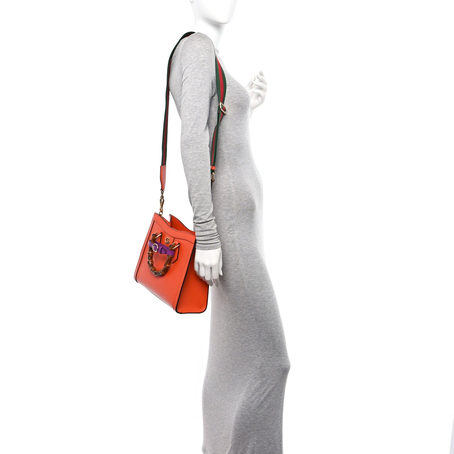Textured Dollar Calfskin Web Small Diana Tote Bag Deep Orange Spicy Cyclamin